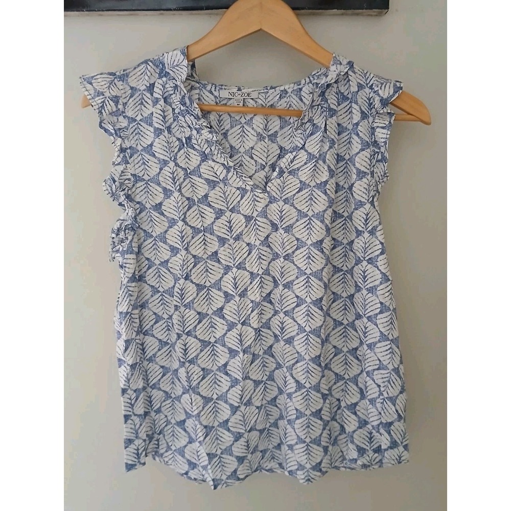 Nic+Zoe Lilipad Blues Tank Top Blouse Size Medium Leaf Print Layering Work